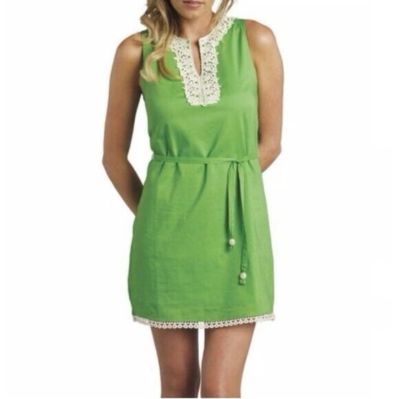 Mud Pie Dresses & Skirts - Mud Pie Womens Cotton XL Sleeveless Dress Green Crochet V Neck Beach Cruise